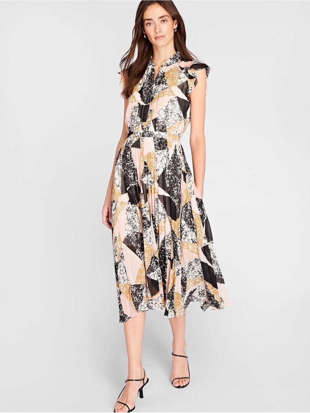 Club Monaco Geometric Midi Dress in Pink, Black & Gold + removable slip Size 12